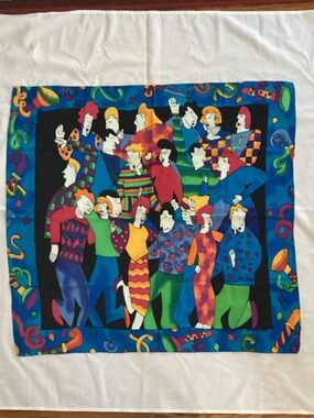 Vintage 1995 Silkscapes Inc. Pop Art Silk Scarf | 90s Party People 34” Square